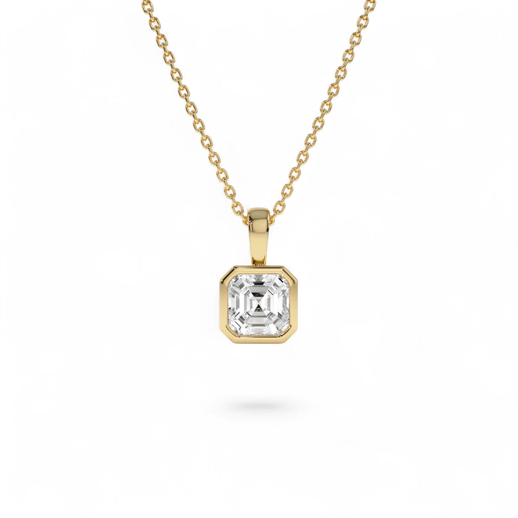 1 CTW Lab-Grown Bezel Set Asscher Cut Diamond Charm in 14K Gold — view 1