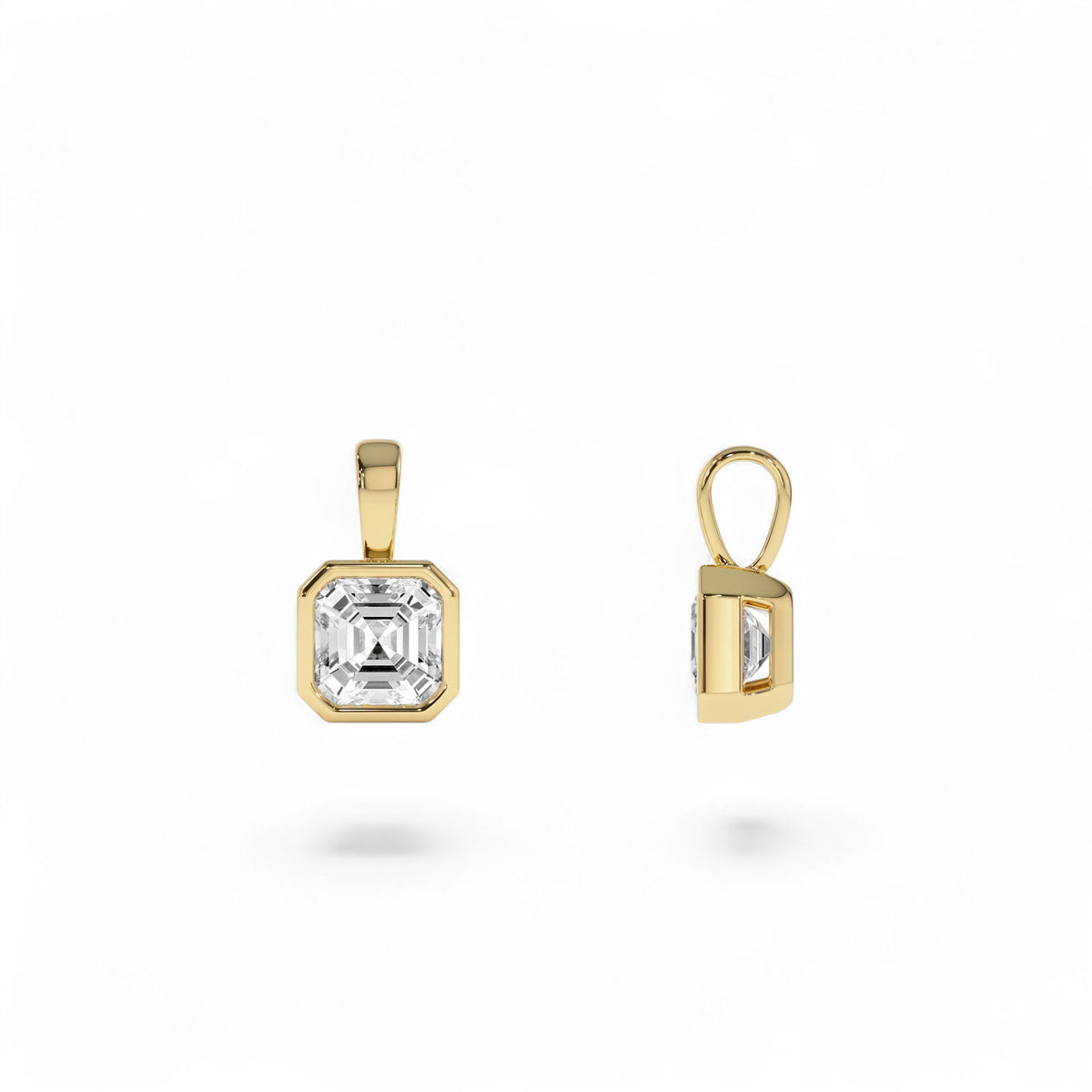 1 CTW Lab-Grown Bezel Set Asscher Cut Diamond Charm in 14K Gold — view 2