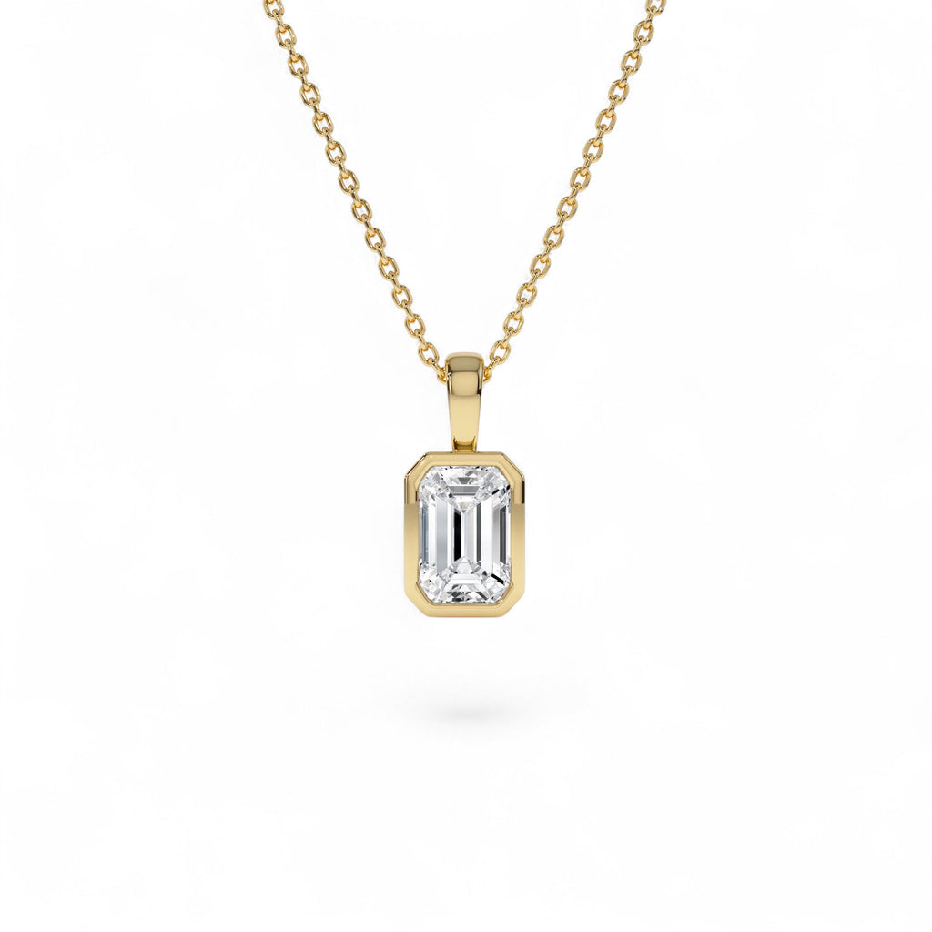 1 CTW Lab-Grown Bezel Set Emerald Cut Diamond Charm in 14K Gold — view 1