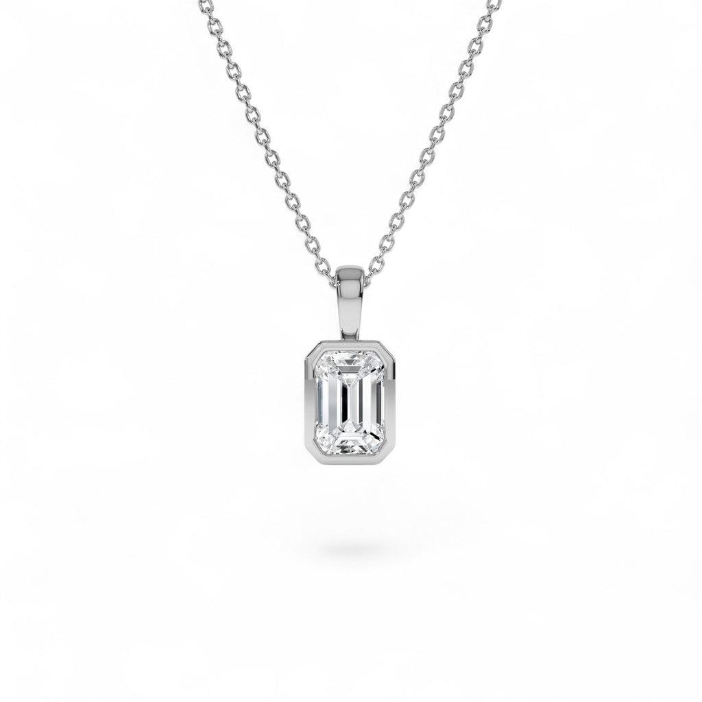 1 CTW Lab-Grown Bezel Set Emerald Cut Diamond Charm in 14K Gold — view 3