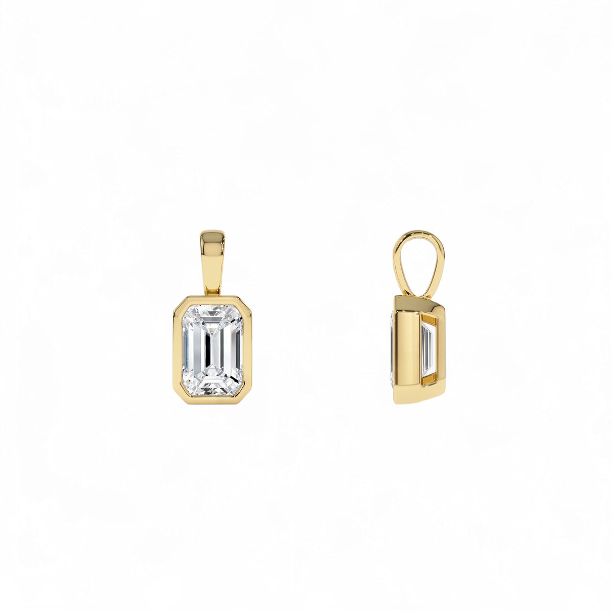 1 CTW Lab-Grown Bezel Set Emerald Cut Diamond Charm in 14K Gold — view 2