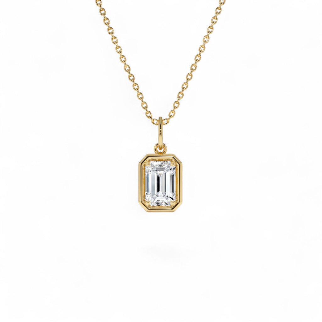 1 CTW Emerald Cut Lab-Grown Diamond Pendant Necklace in 14K Gold — view 1