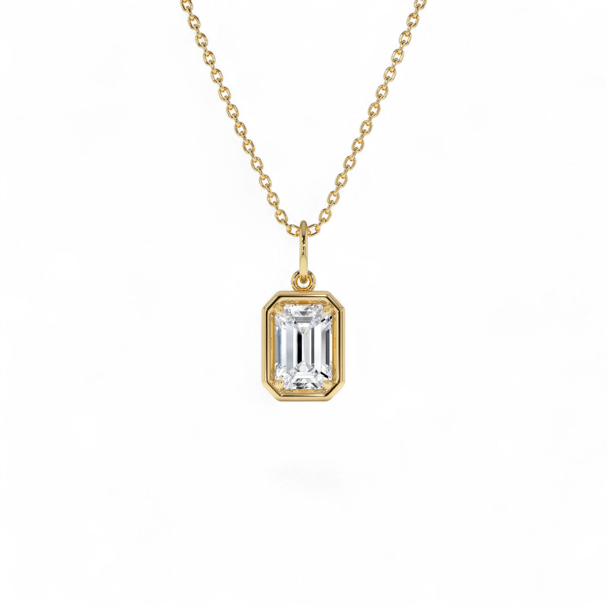 1 CTW Emerald Cut Lab-Grown Diamond Pendant Necklace in 14K Gold — view 1