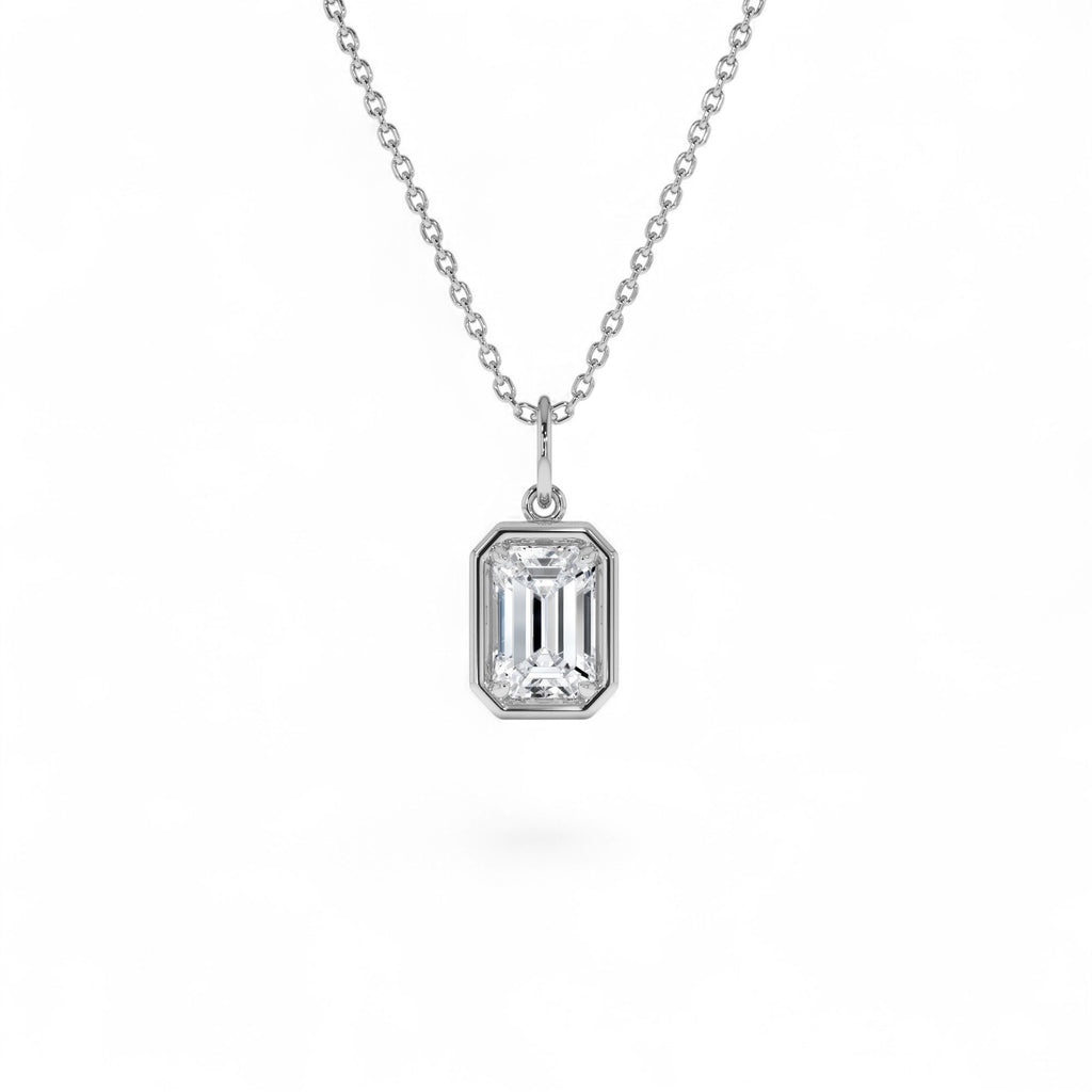 1 CTW Emerald Cut Lab-Grown Diamond Pendant Necklace in 14K Gold — view 3
