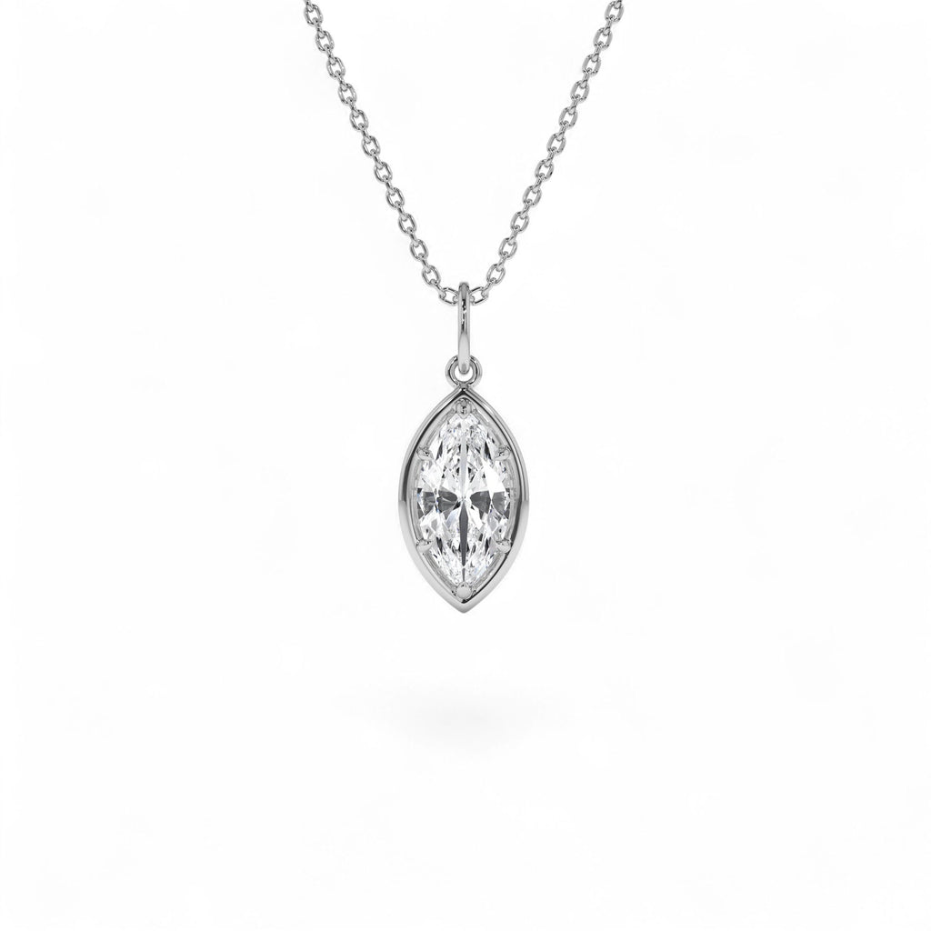 1 CTW Marquise Shape Lab-Grown Diamond Pendant Necklace in 14K Gold — view 3