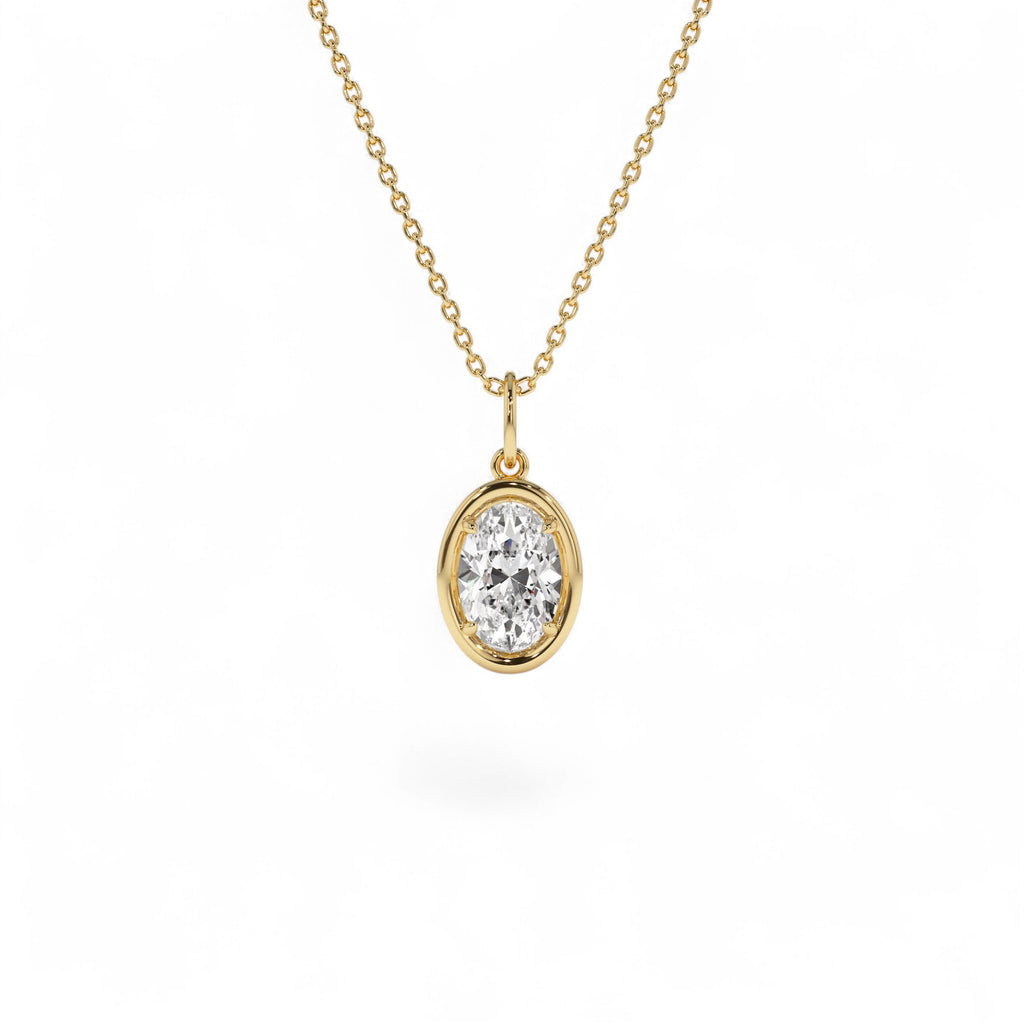 1 CTW Oval Shaped Lab-Grown Diamond Pendant Necklace in 14K Gold — view 1