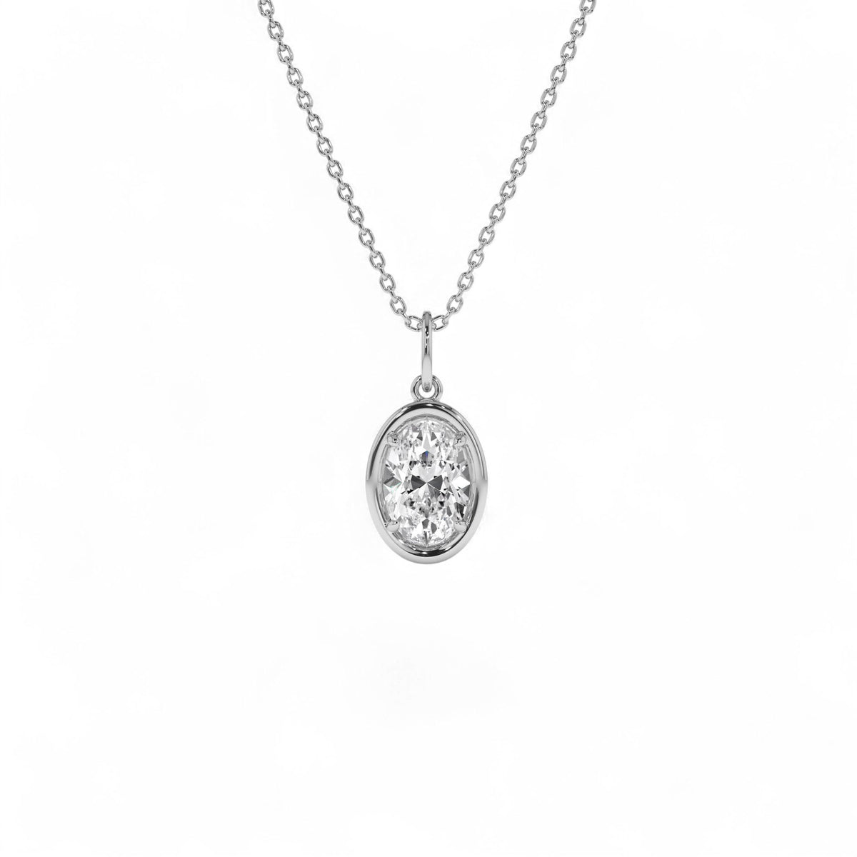 1 CTW Oval Shaped Lab-Grown Diamond Pendant Necklace in 14K Gold — view 3