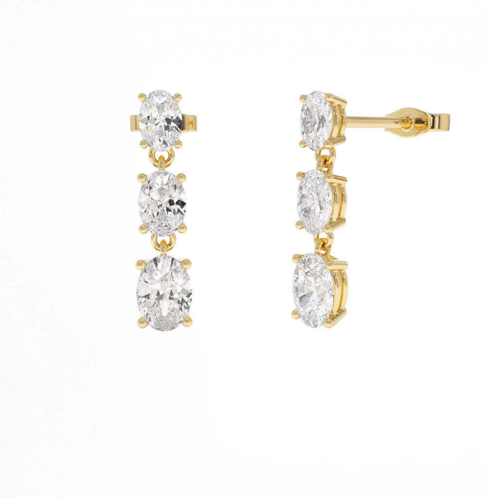 2.00 CTW Oval Shape Lab-Grown Diamond Dangling Earrings in 14K Gold — view 1