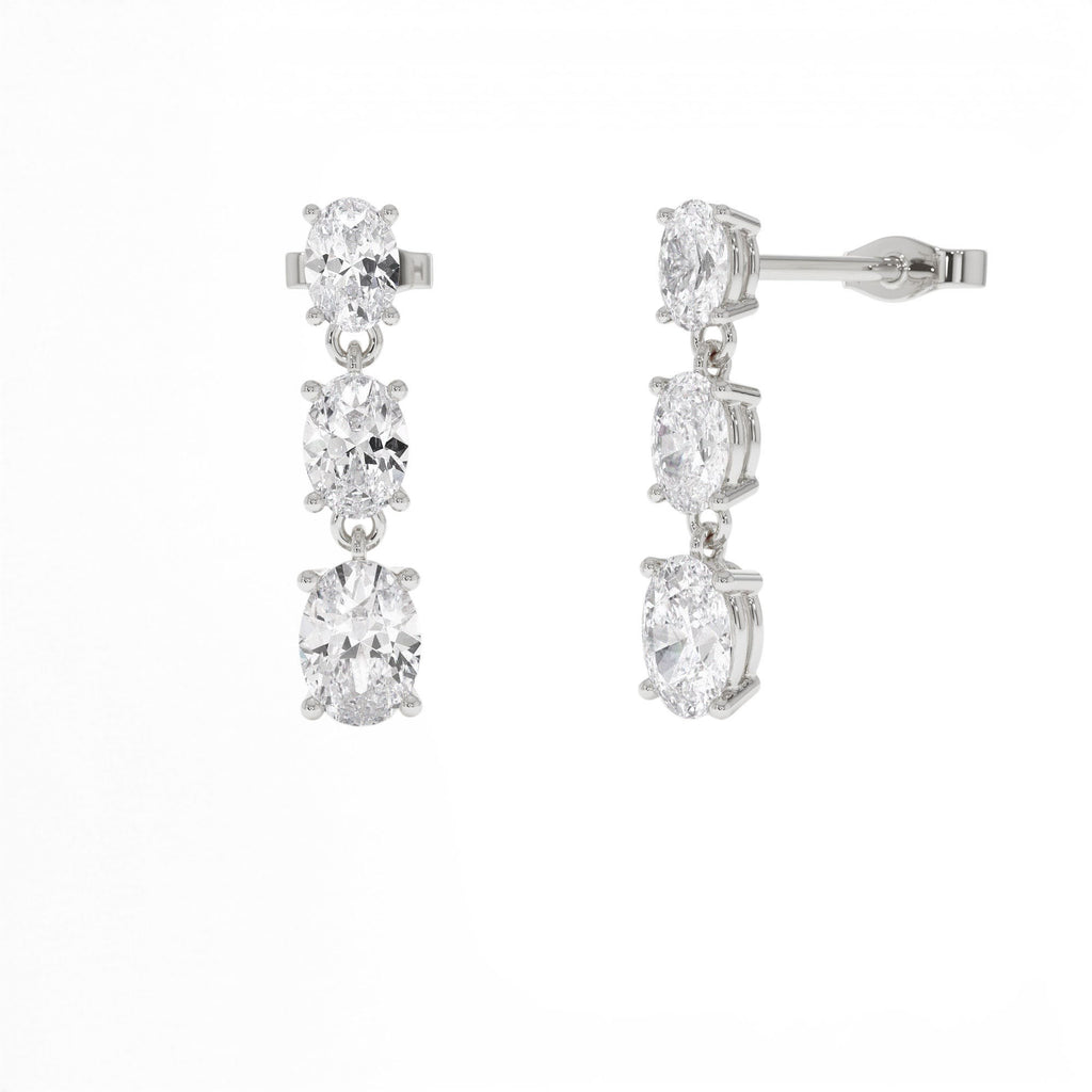 2.00 CTW Oval Shape Lab-Grown Diamond Dangling Earrings in 14K Gold — view 3