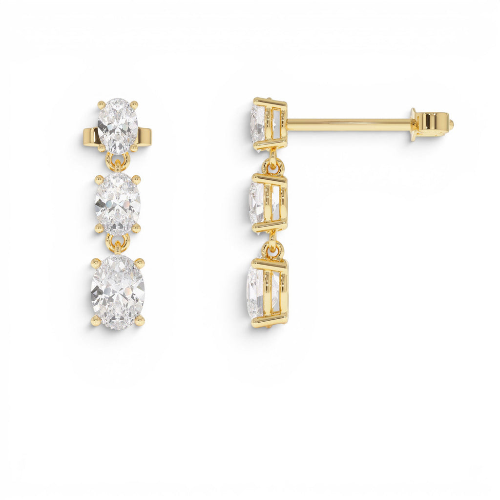 2.00 CTW Oval Shape Lab-Grown Diamond Dangling Earrings in 14K Gold — view 2