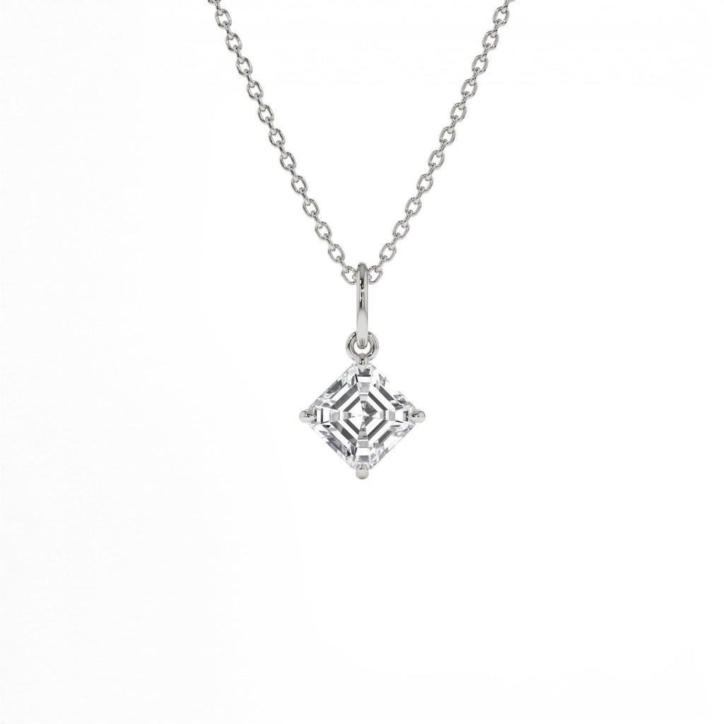1.00 CTW Asscher Cut Lab-Grown Diamond Classic Charm Necklace in 14K Gold — view 2