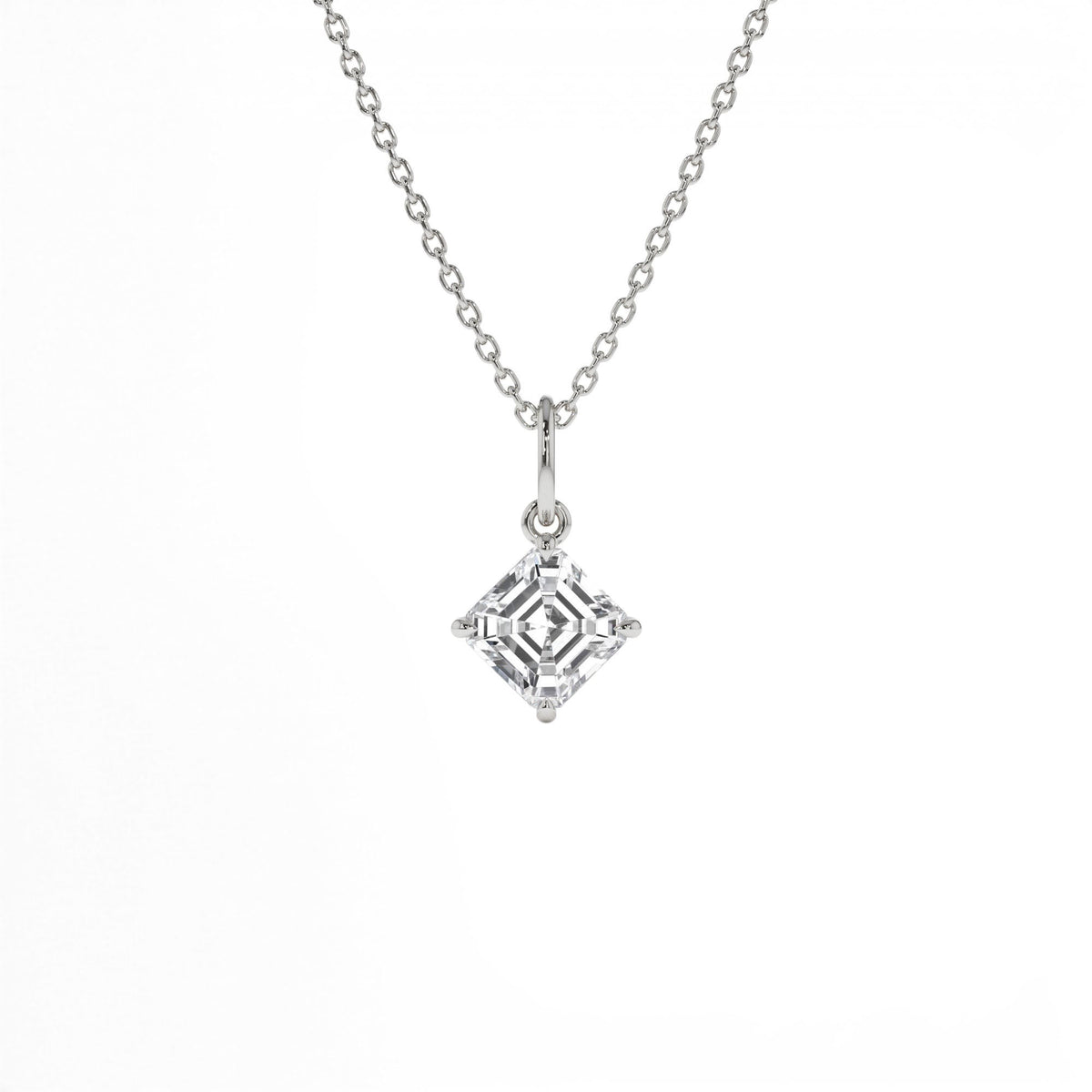 1.00 CTW Asscher Cut Lab-Grown Diamond Classic Charm Necklace in 14K Gold — view 2