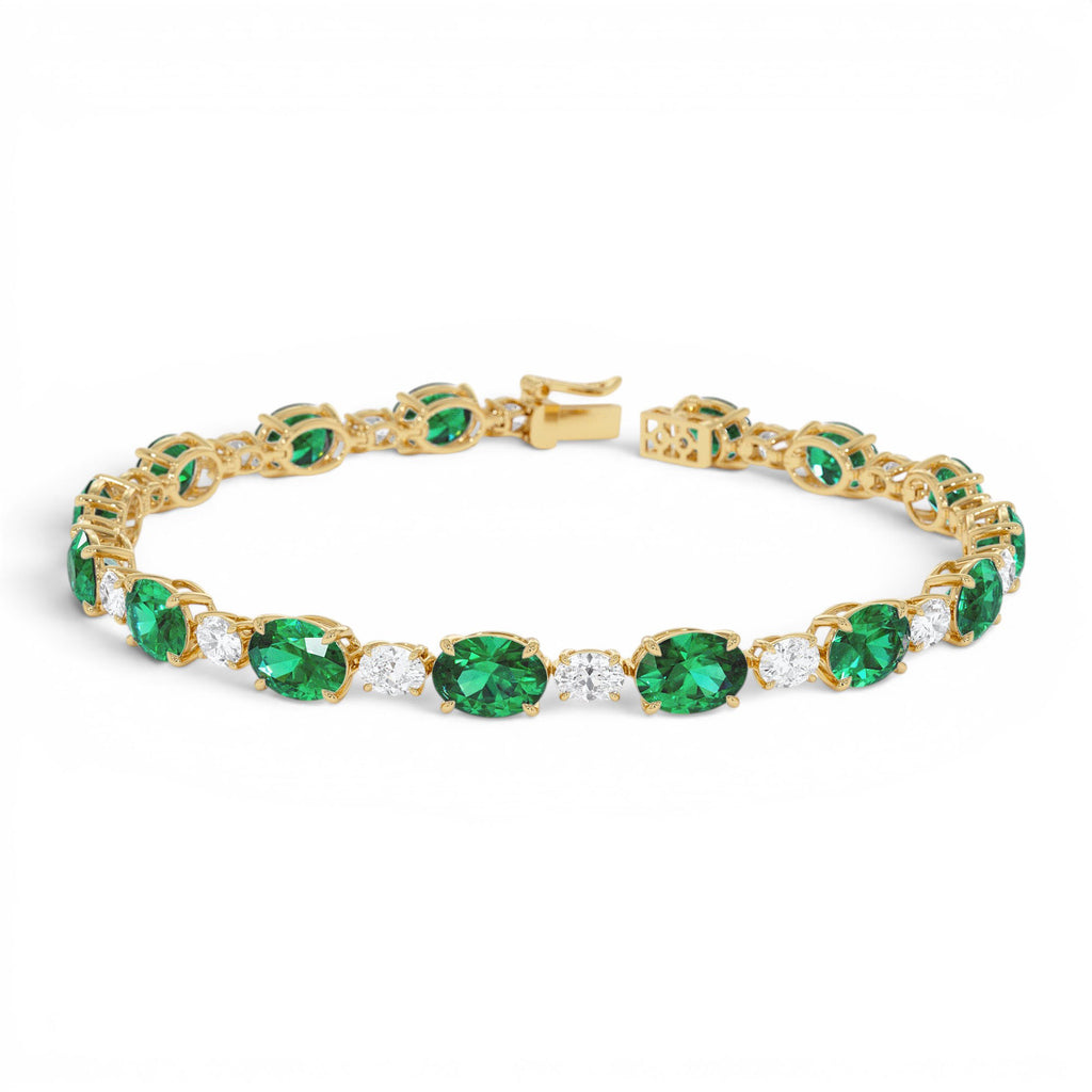 15.75 CTW Lab-Grown Colombian Oval Emerald and Oval Diamond Bracelet in 14K Gold — view 1