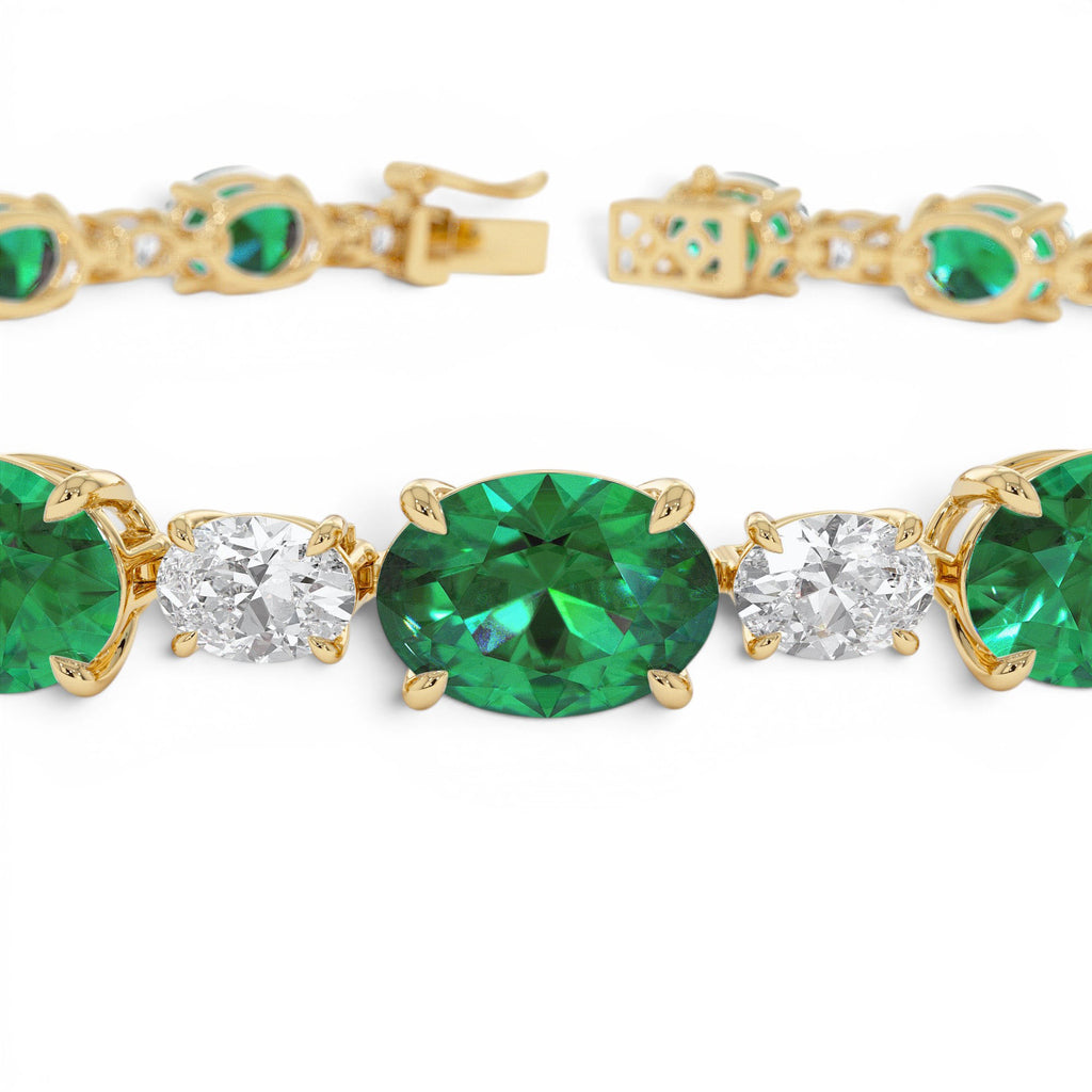 15.75 CTW Lab-Grown Colombian Oval Emerald and Oval Diamond Bracelet in 14K Gold — view 3