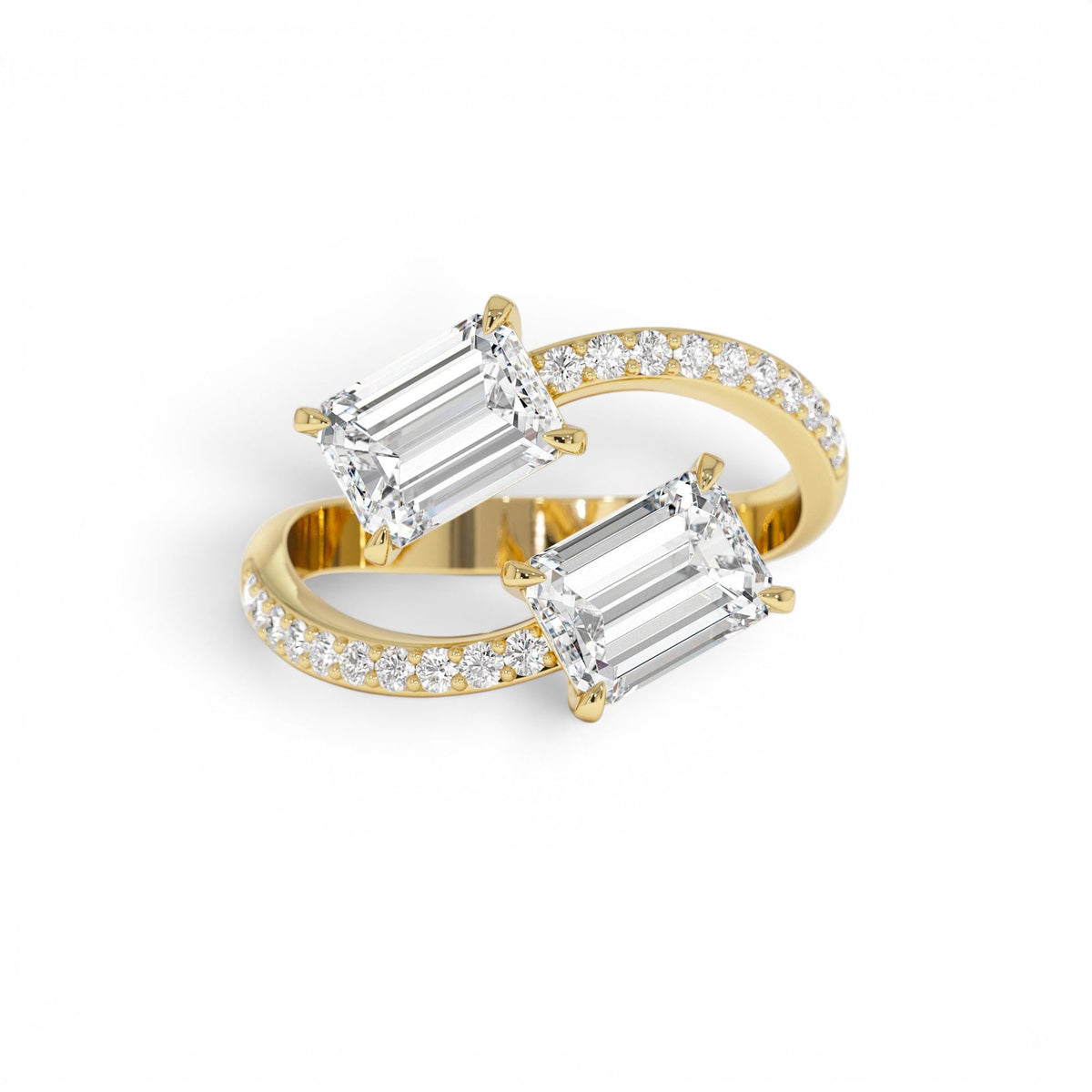 2.25 CTW Lab-Grown Emerald Cut and Diamond Bypass Ring in 14K Gold — view 1