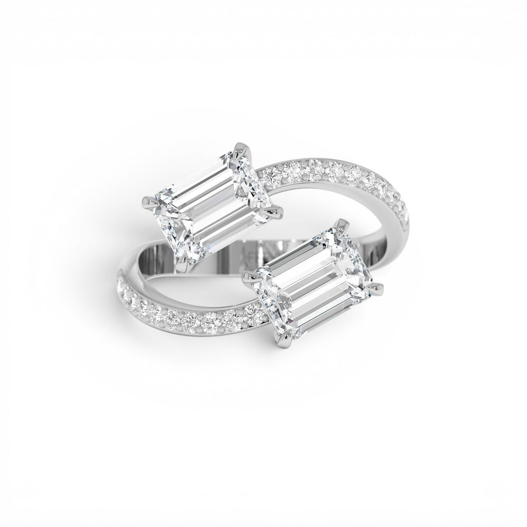 2.25 CTW Lab-Grown Emerald Cut and Diamond Bypass Ring in 14K Gold — view 4