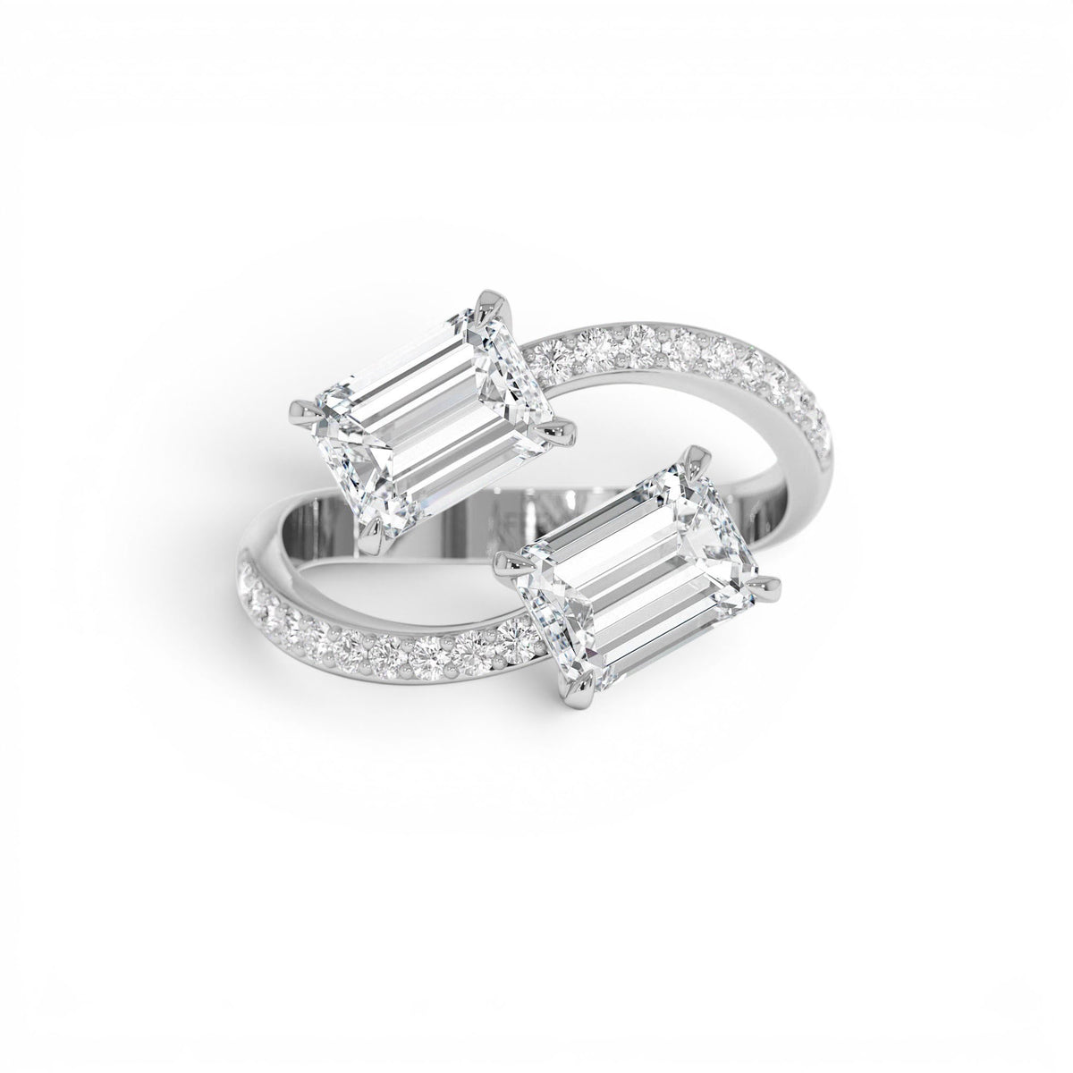 2.25 CTW Lab-Grown Emerald Cut and Diamond Bypass Ring in 14K Gold — view 4