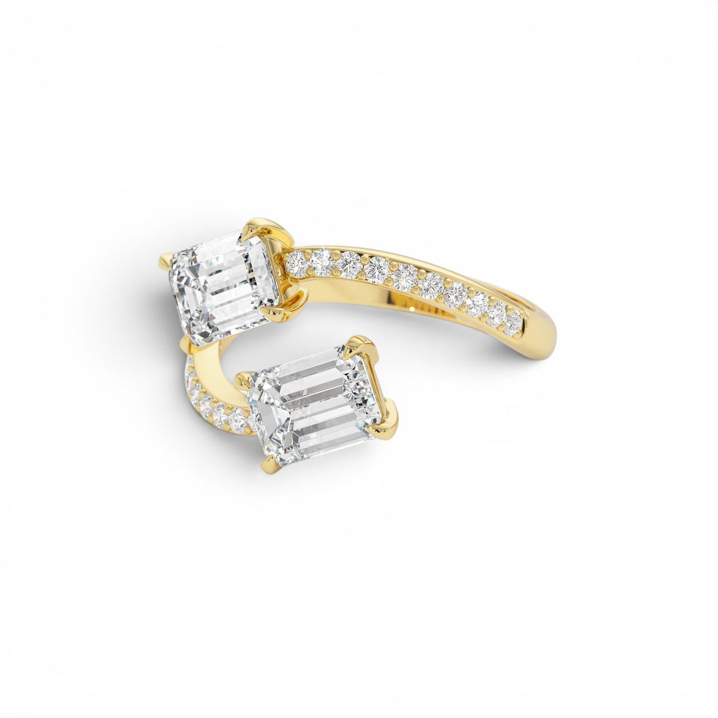 2.25 CTW Lab-Grown Emerald Cut and Diamond Bypass Ring in 14K Gold — view 2