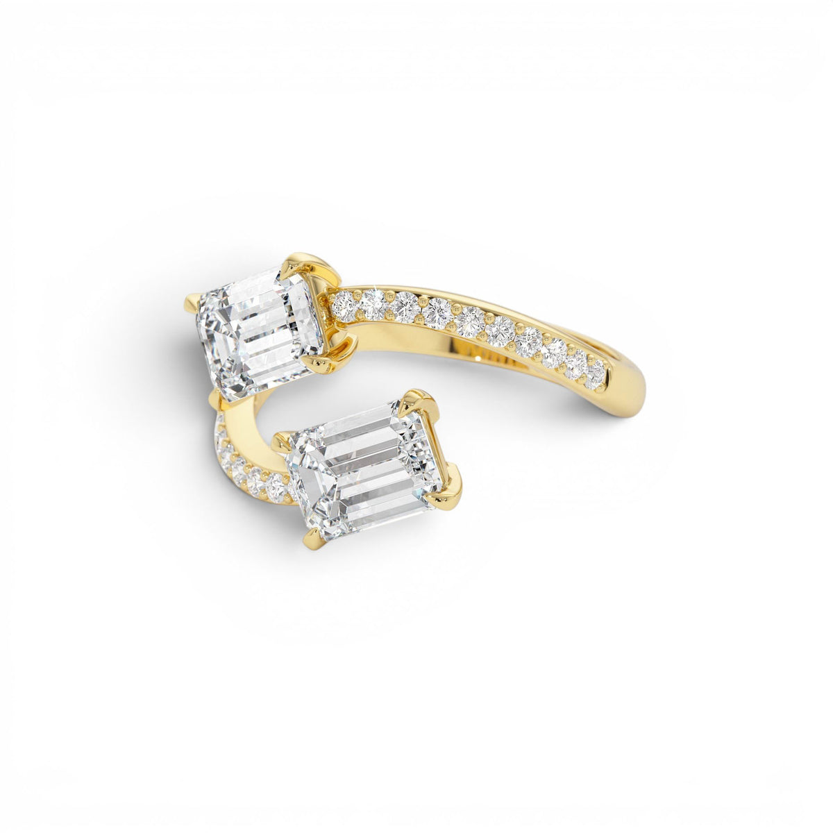 2.25 CTW Lab-Grown Emerald Cut and Diamond Bypass Ring in 14K Gold — view 2