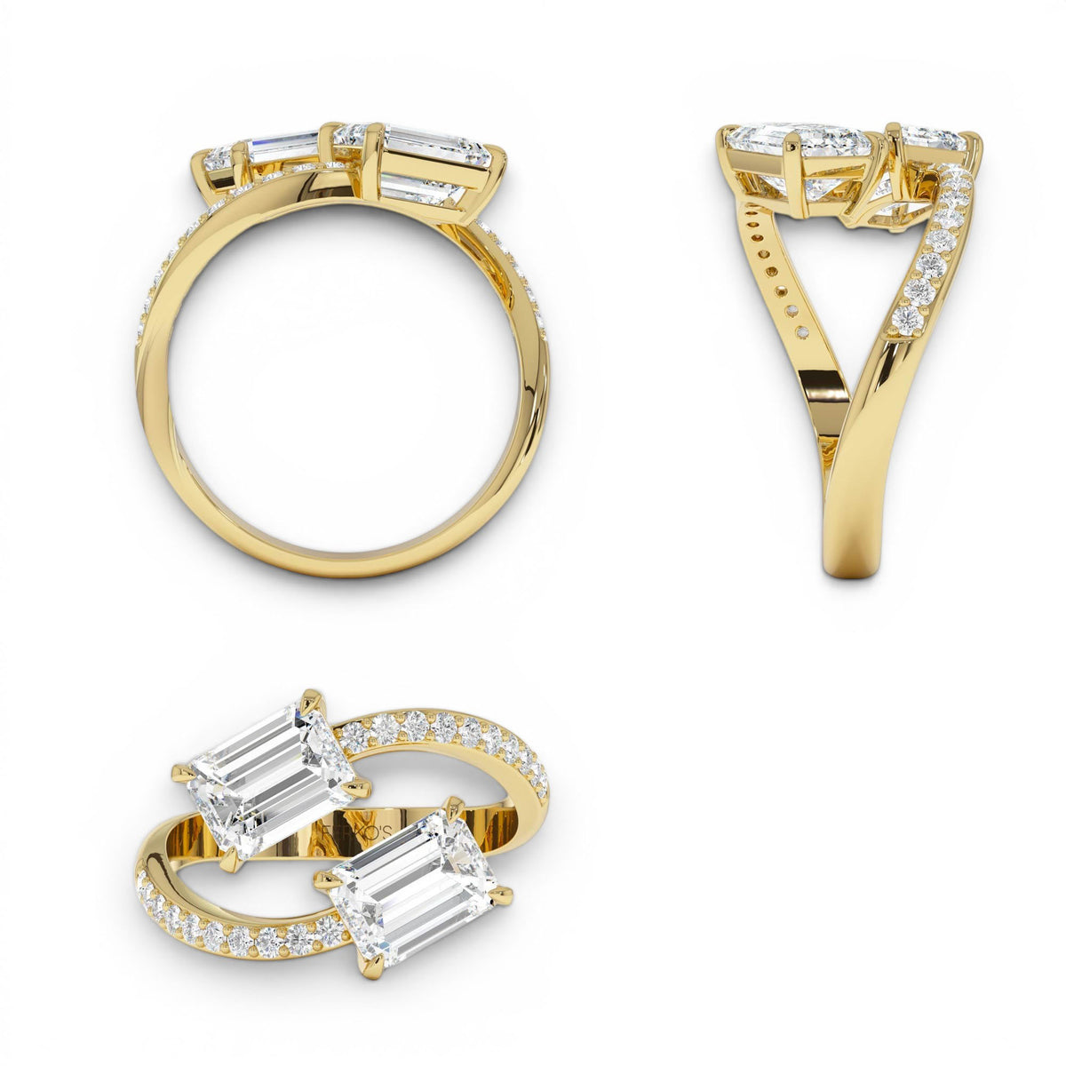 2.25 CTW Lab-Grown Emerald Cut and Diamond Bypass Ring in 14K Gold — view 3