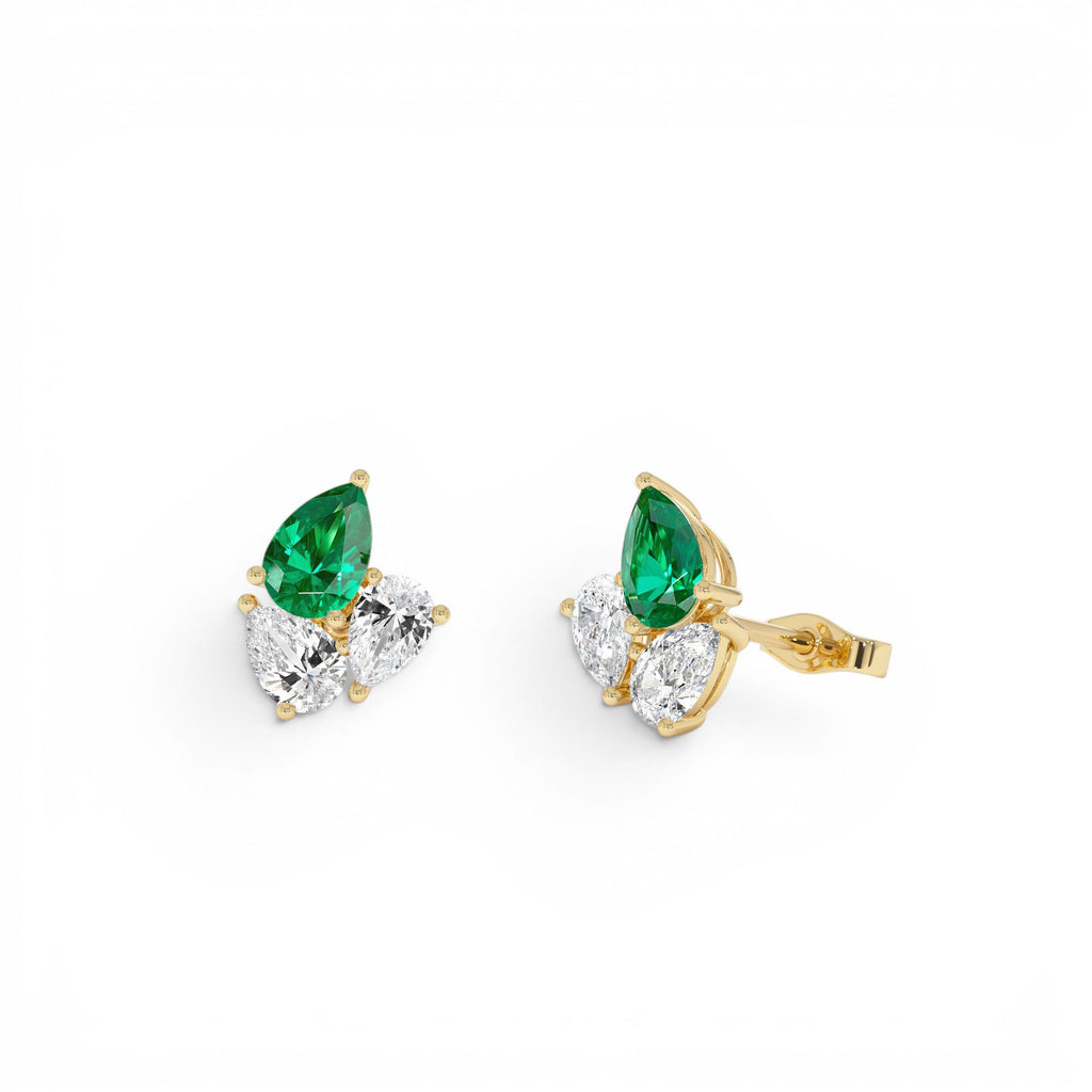 1.79 CTW Pear Shape Lab-Grown Emerald and Diamond Stud Earrings in 14K Gold — view 1
