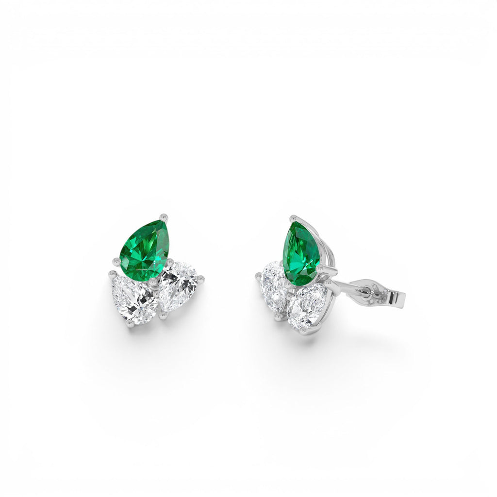 1.79 CTW Pear Shape Lab-Grown Emerald and Diamond Stud Earrings in 14K Gold — view 3