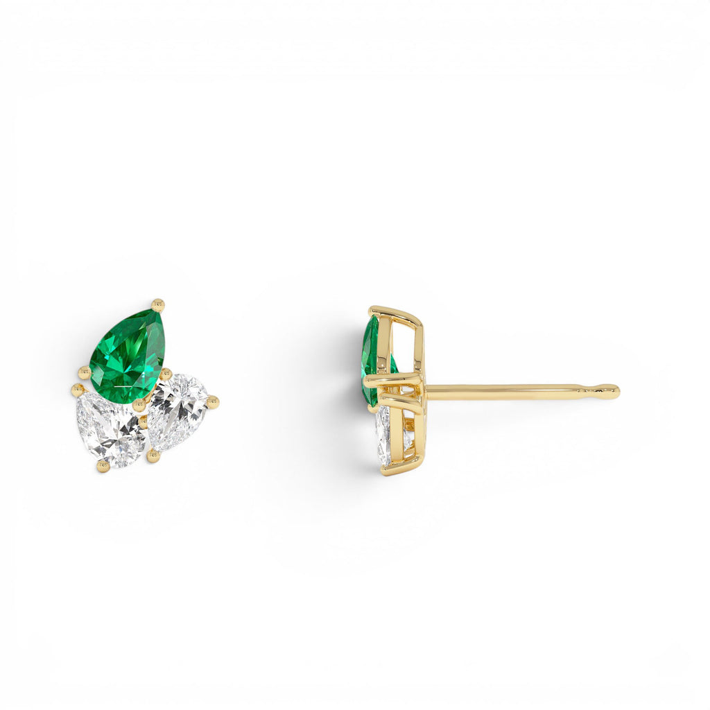 1.79 CTW Pear Shape Lab-Grown Emerald and Diamond Stud Earrings in 14K Gold — view 2