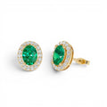 1.86 CTW Lab-Grown Emerald and Diamond Oval Halo Stud Earrings in 14K Gold — view 1