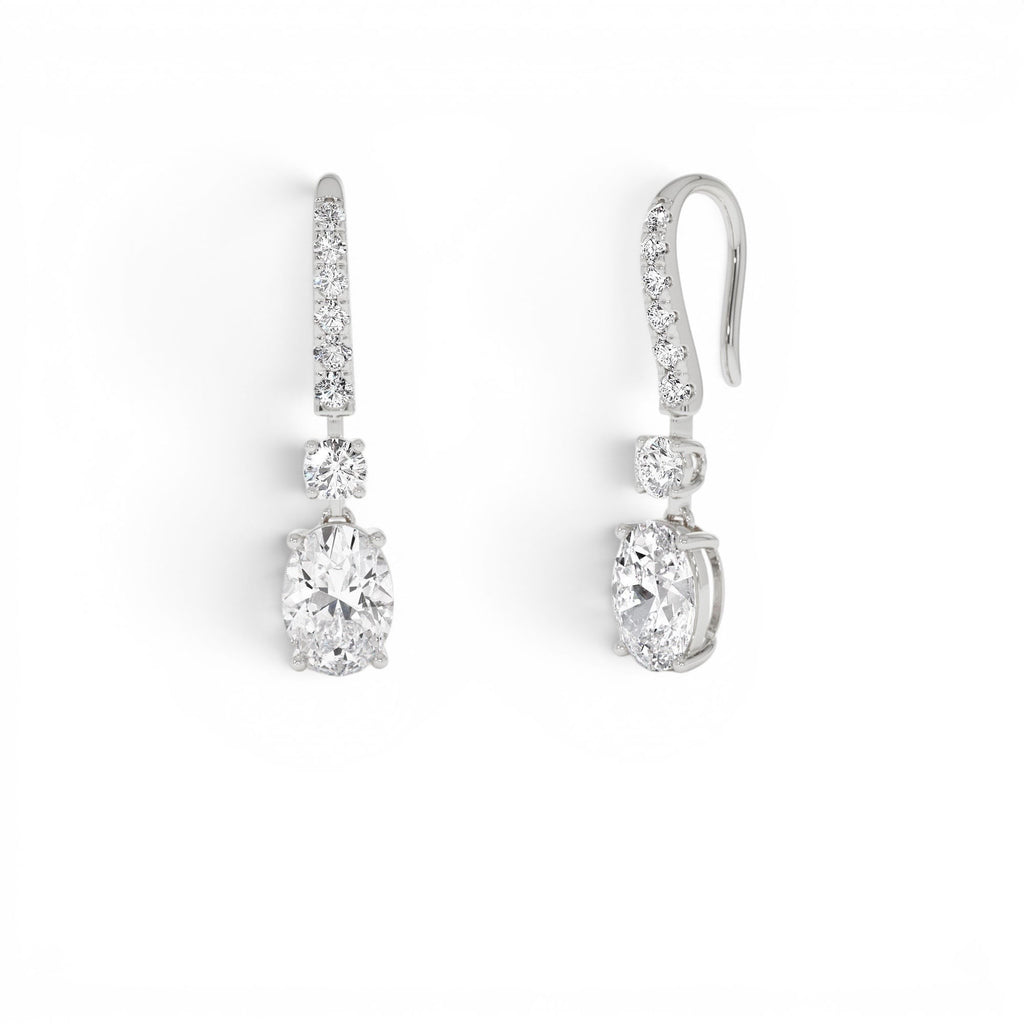 2.55 CTW Oval and Round Shape Lab-Grown Diamond Drop Earrings in 14K Gold — view 3