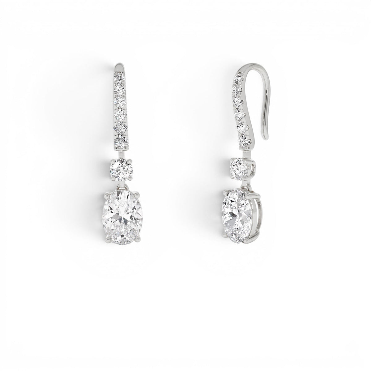 2.55 CTW Oval and Round Shape Lab-Grown Diamond Drop Earrings in 14K Gold — view 3