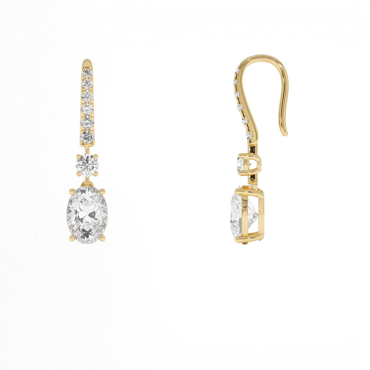 2.55 CTW Oval and Round Shape Lab-Grown Diamond Drop Earrings in 14K Gold — view 2
