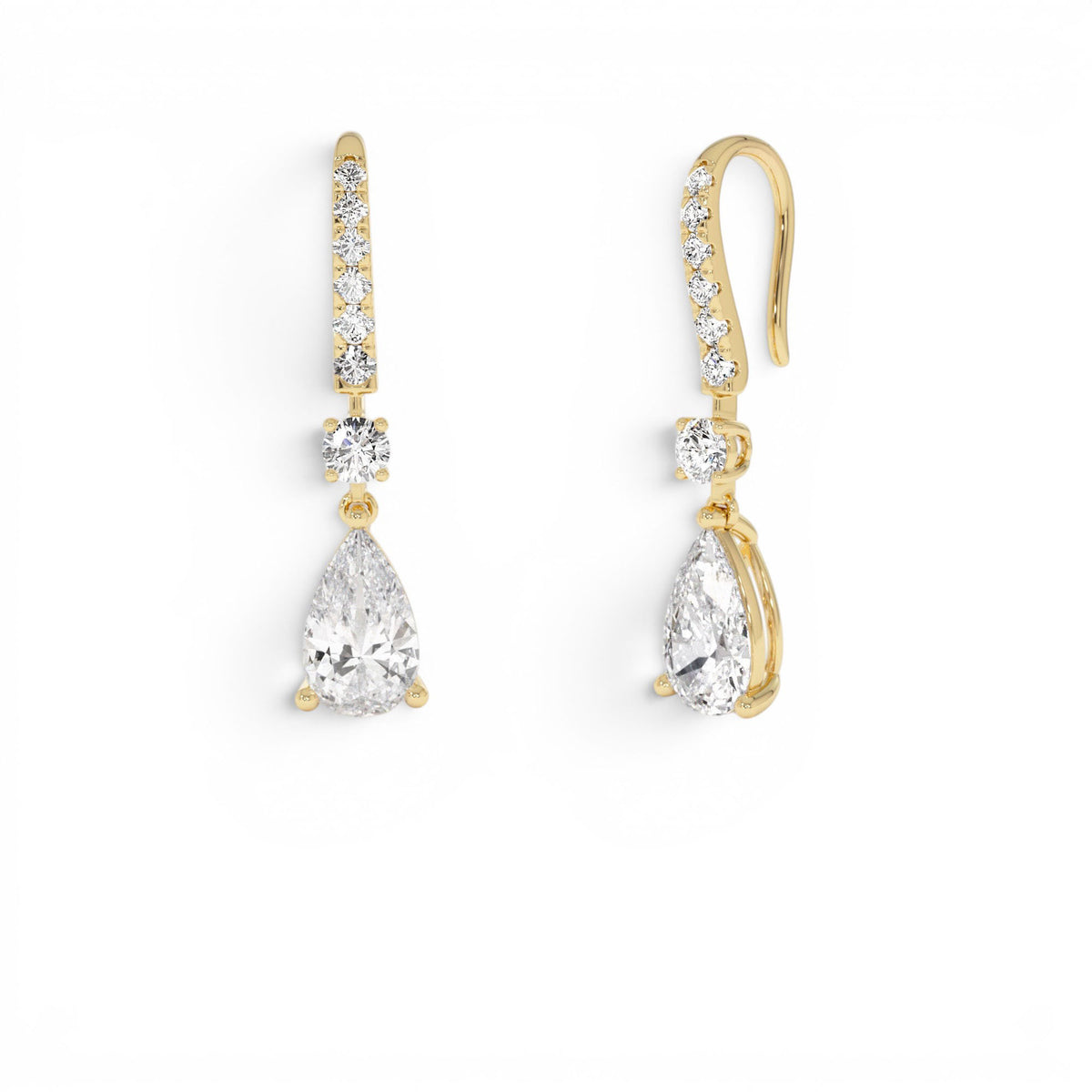 2.45 CTW Pear Shape and Round Lab-Grown Diamond Drop Earrings in 14K Gold — view 1