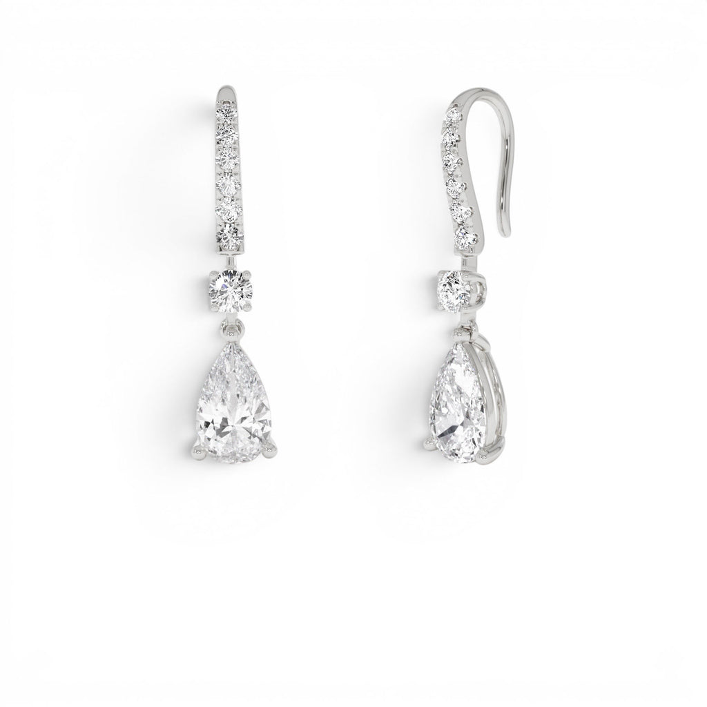 2.45 CTW Pear Shape and Round Lab-Grown Diamond Drop Earrings in 14K Gold — view 3