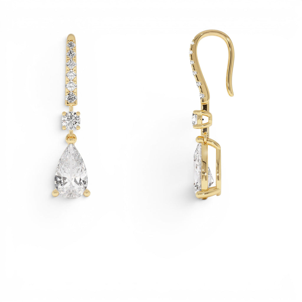 2.45 CTW Pear Shape and Round Lab-Grown Diamond Drop Earrings in 14K Gold — view 2