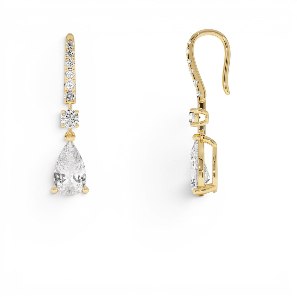 2.45 CTW Pear Shape and Round Lab-Grown Diamond Drop Earrings in 14K Gold — view 2