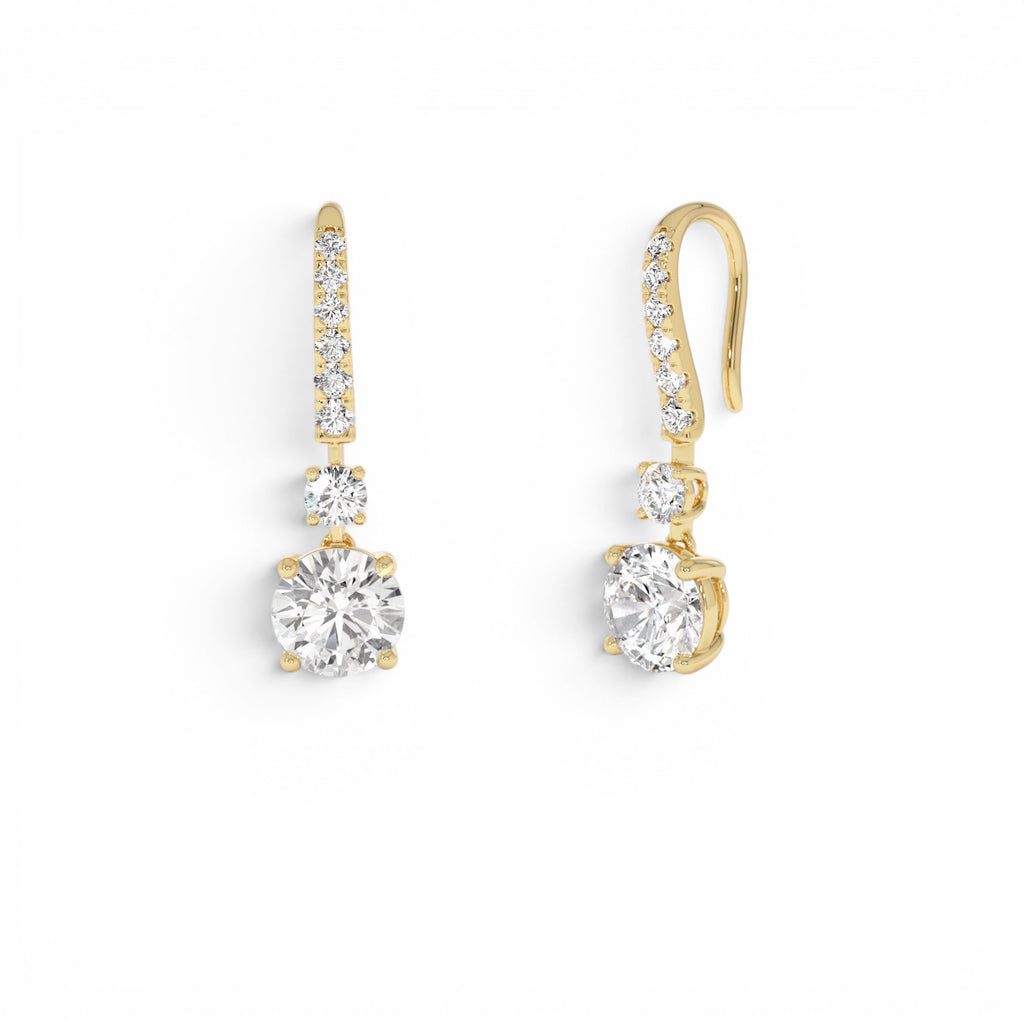 2.45 CTW Round Lab-Grown Diamond Drop Earrings in 14K Gold — view 1