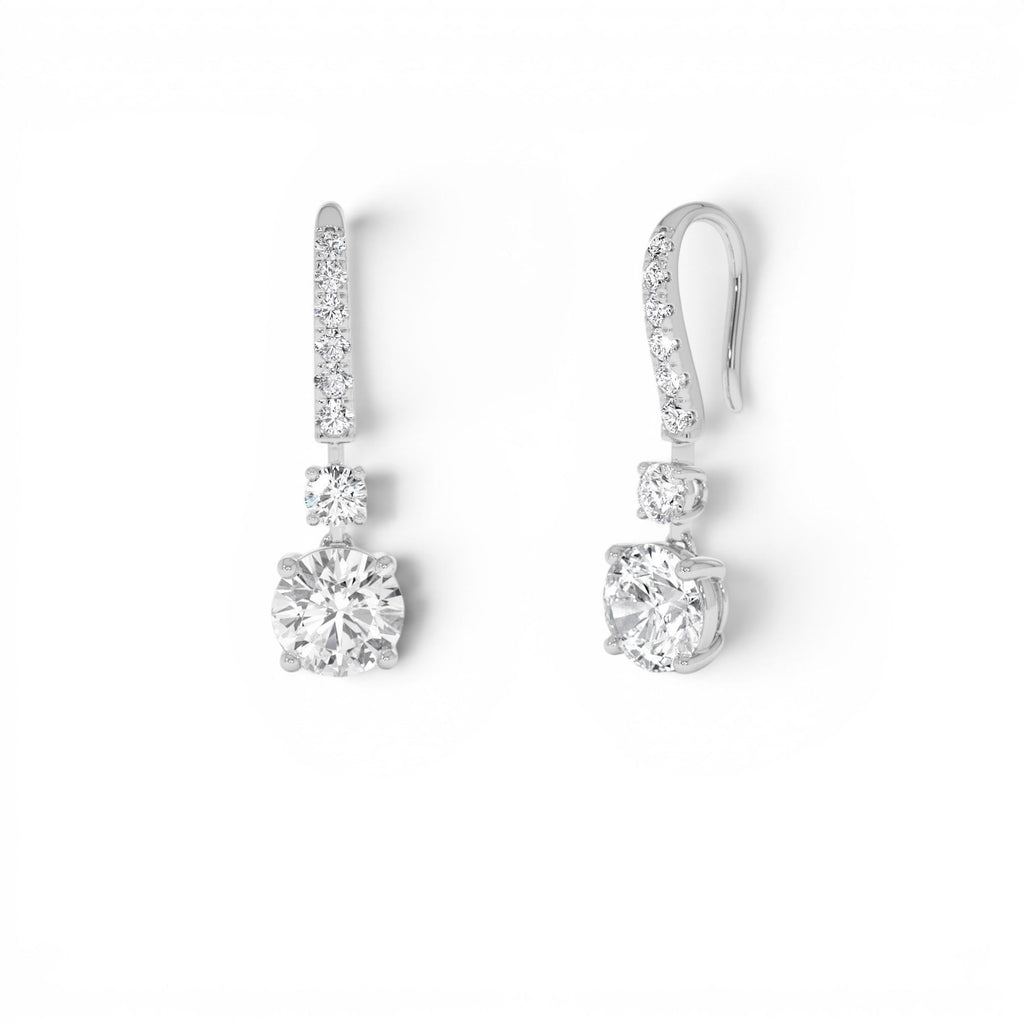 2.45 CTW Round Lab-Grown Diamond Drop Earrings in 14K Gold — view 3