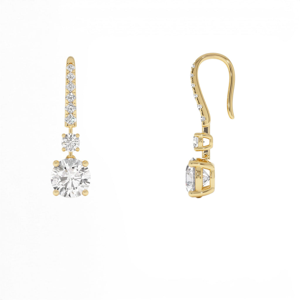 2.45 CTW Round Lab-Grown Diamond Drop Earrings in 14K Gold — view 2