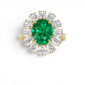 5.30 CTW Lab-Grown Colombian Emerald and Oval Diamond Halo Statement Ring in 14K Gold — view 1