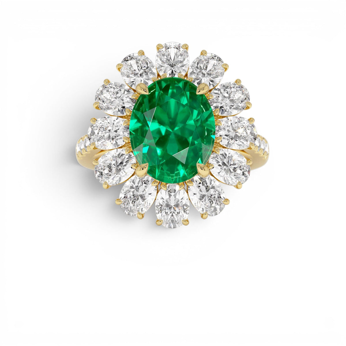 5.30 CTW Lab-Grown Colombian Emerald and Oval Diamond Halo Statement Ring in 14K Gold — view 1