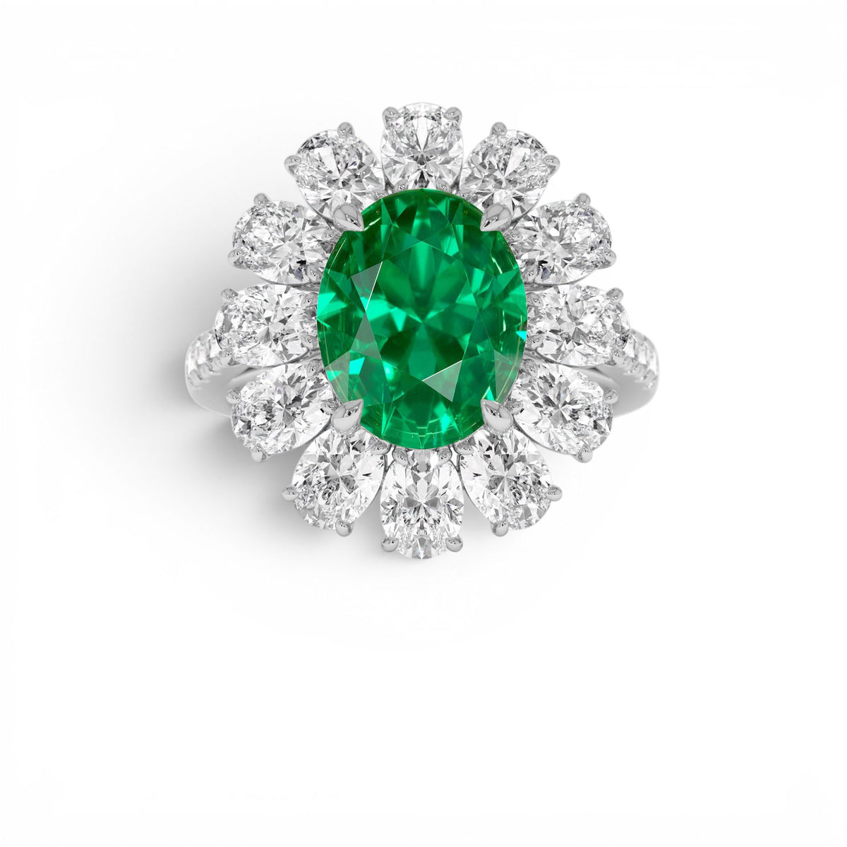 5.30 CTW Lab-Grown Colombian Emerald and Oval Diamond Halo Statement Ring in 14K Gold — view 4