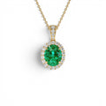 3.60 CTW Lab-Grown Colombian Emerald and Diamond Halo Pendant Necklace in 14K Gold — view 1