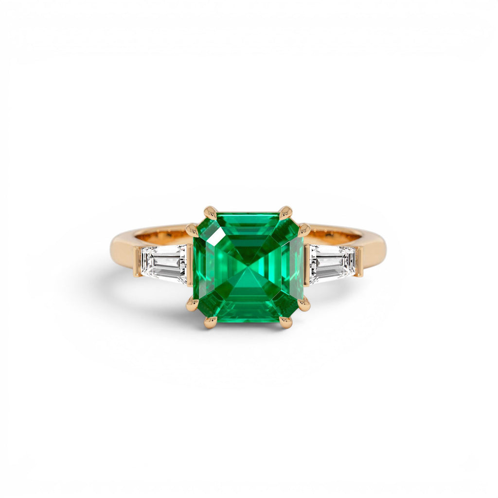 2.35 CTW Asscher Cut Lab-Grown Colombian Emerald and Baguette Diamond Ring in 14K Gold — view 4