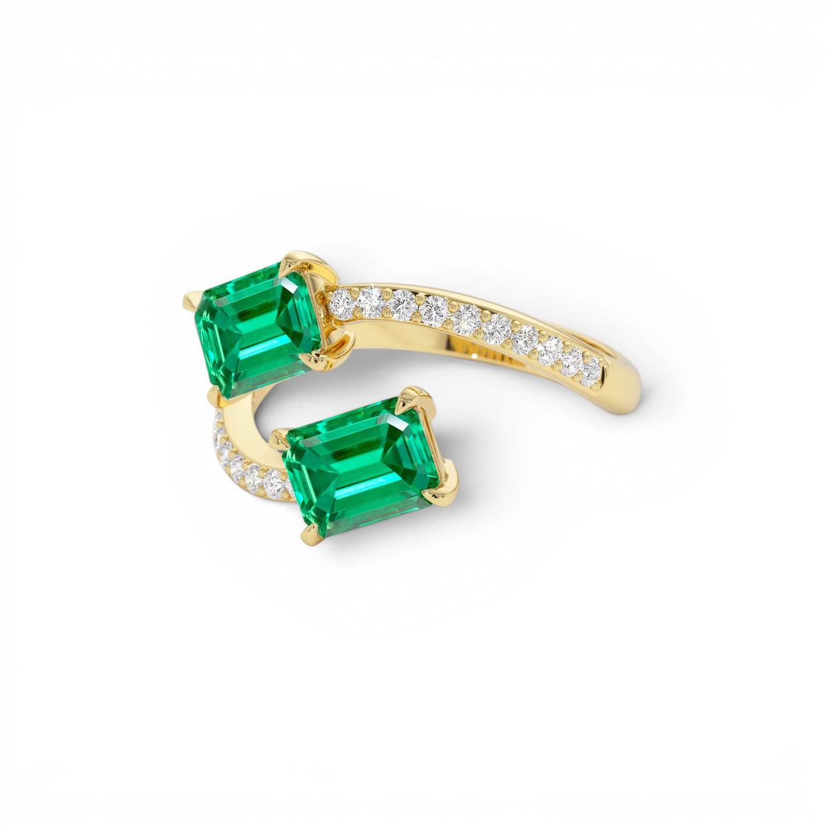 1.15 CTW Lab-Grown Emerald and Diamond Bypass Statement Ring in 14K Gold — view 2