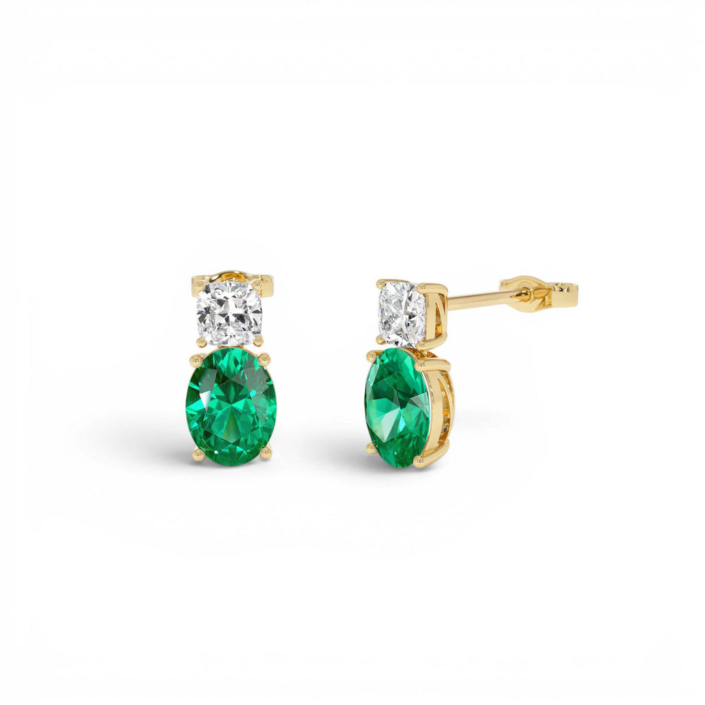 3.00 CTW Lab-Grown Colombian Emerald and Diamond Two-Stone Stud Earrings in 14K Gold — view 1