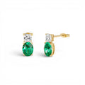 3.00 CTW Lab-Grown Colombian Emerald and Diamond Two-Stone Stud Earrings in 14K Gold — view 1