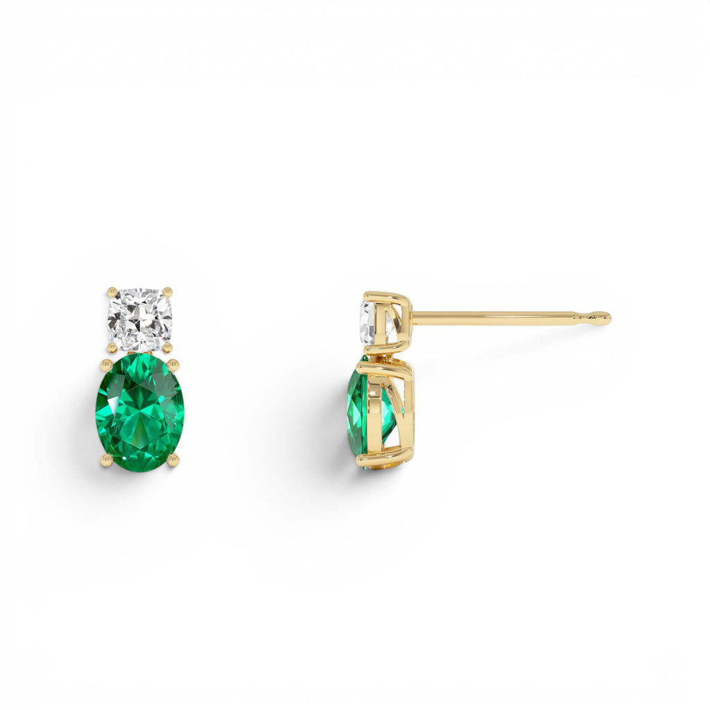 3.00 CTW Lab-Grown Colombian Emerald and Diamond Two-Stone Stud Earrings in 14K Gold — view 2