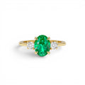 1.20 CTW Lab-Grown Colombian Emerald and Diamond Three Stone Ring in 14K Gold — view 1