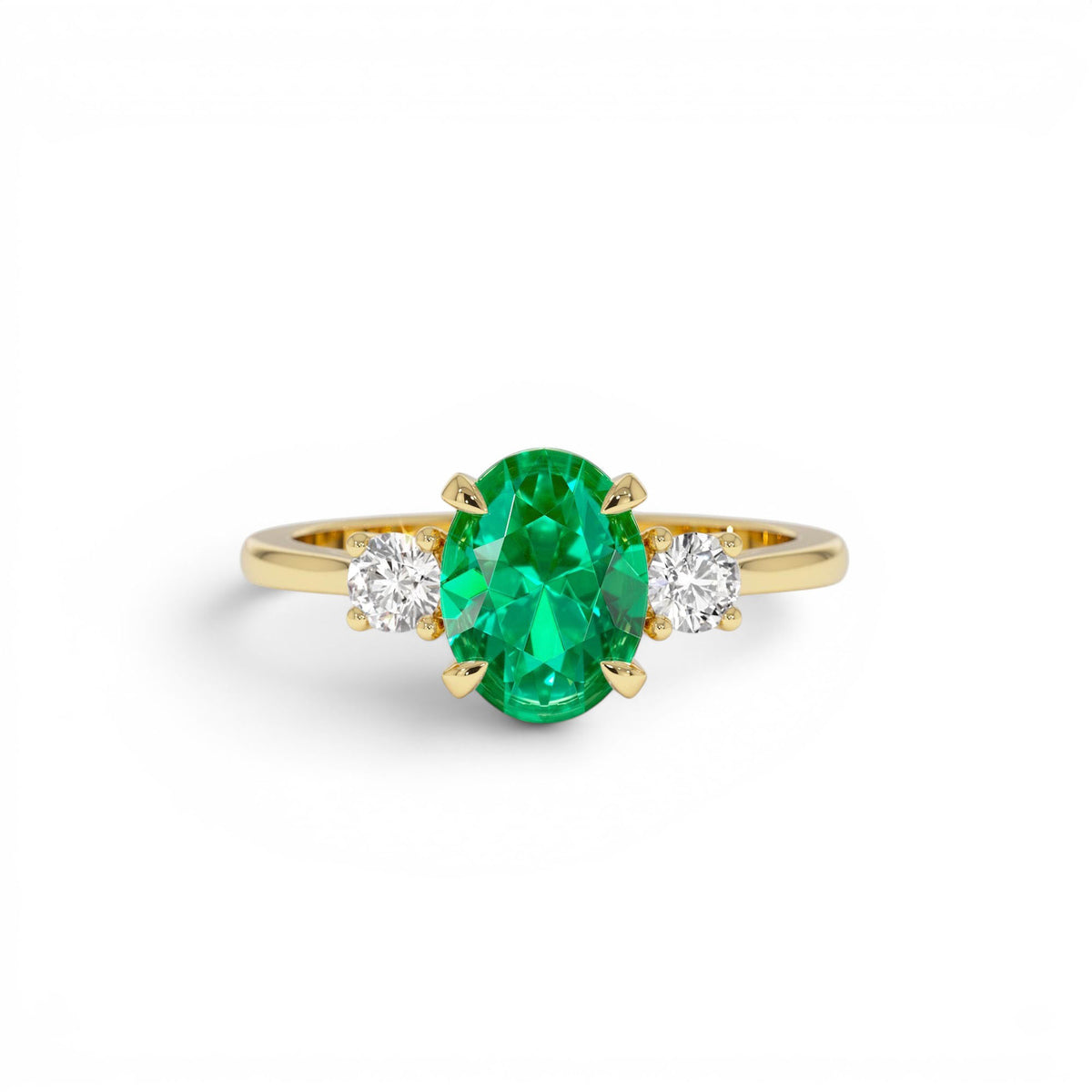 1.20 CTW Lab-Grown Colombian Emerald and Diamond Three Stone Ring in 14K Gold — view 1