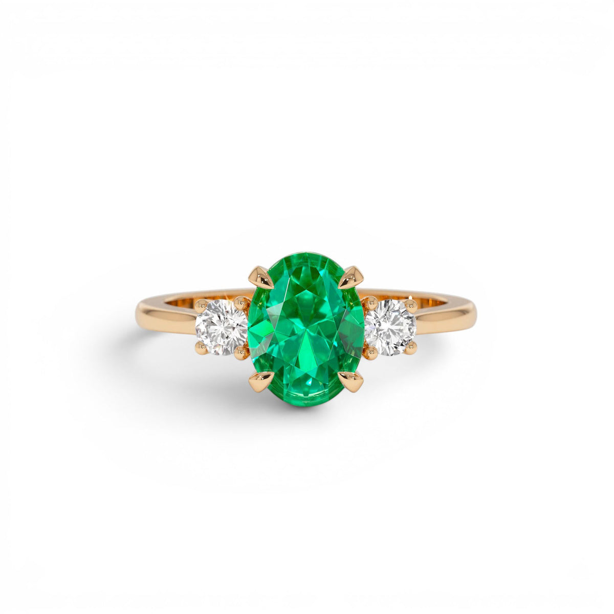 1.20 CTW Lab-Grown Colombian Emerald and Diamond Three Stone Ring in 14K Gold — view 5